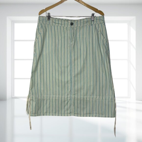 Johnny Was Striped Adjustable Drawstring Balloon Skirt Size 14 | Cotton Blend - Picture 2 of 16